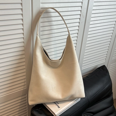 Women Suede Tote Bag Large Capacity Minimalist Vintage Hobo Shoulder Bag Professional Office Commute Versatile Handbag