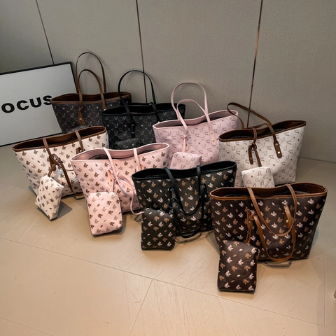 Sac Fourre-Tout En Cuir PU Grande Capacité Et Petite Pochette Sac À Épaule Tendance Motif Imprimé Pour Femmes