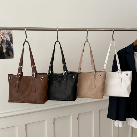 Borsa A Tracolla Vintage Grande Capacità Pelle PU Invecchiata Minimalista Sofisticata Tote Donna Stile Pendolare