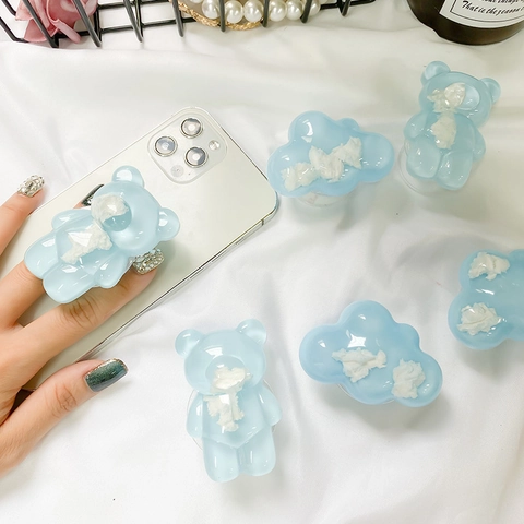 Handy Grip Tok Expandierbarer Ständer Durchsichtiges Harz 3D Wolke Bär Form Klebend Zusammenklappbar Fingerhalter Süß Ins Stil
