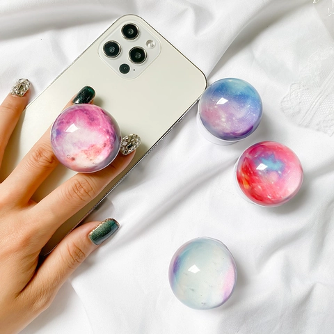 Supporto Per Telefono 3D Cielo Stellato Galassia Retrattile Pieghevole Rotondo Resina Universale Supporto Da Scrivania Per Smartphone