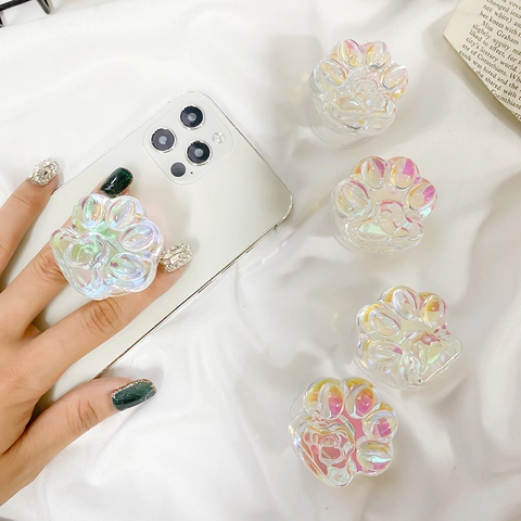 Cat Paw Phone Grip Expanding Stand Holder Iridescent Holographic Acrylic Cute Kawaii Heart Universal Mobile Accessories