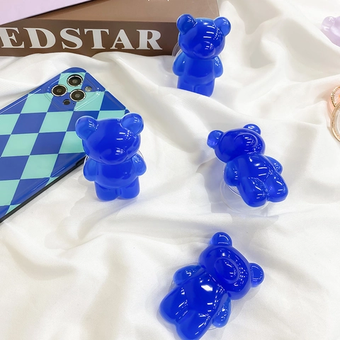 Cute 3D Bear Phone Holder Expandable Air Cushion Stand Translucent Resin Folding Finger Grip Adhesive Socket Universal