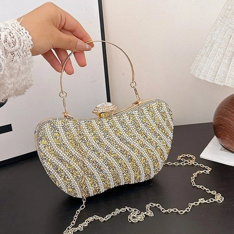 Elegante Abendtasche Mit Strasssteinen Und Künstliche Perlen Metallgriff Abnehmbarer Kettenriemen Für Partys Hochzeiten Luxus