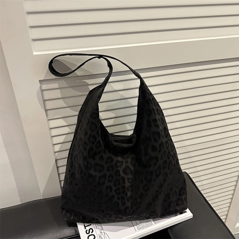 Women Fashion Leopard Print Tote Bag Faux Suede Large Capacity Shoulder Bag With Inner Pouch Casual Handbag Shopping Bag