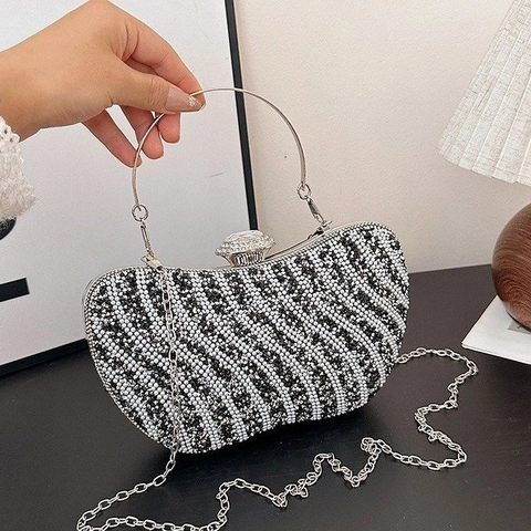 Elegante Abendtasche Mit Strasssteinen Und Künstliche Perlen Metallgriff Abnehmbarer Kettenriemen Für Partys Hochzeiten Luxus