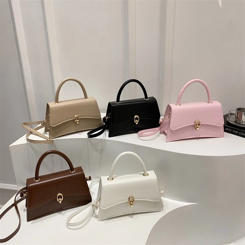 Franse Stijl Retro PU Leer Kleine Vierkante Handtas Voor Vrouwen Vintage Schoudertas Crossbody Tas Met Gouden Slot Minimalistische Mode Tote