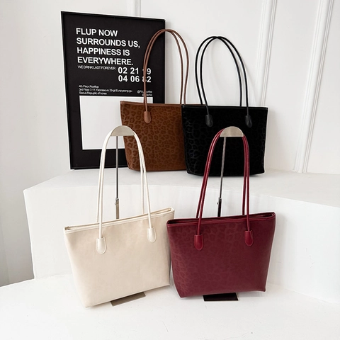 Leopardenmuster Tote Bag Damen Vintage PU Leder Große Kapazität Schultertasche Retro Pendler Tasche