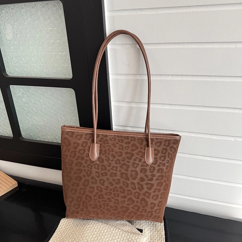 Leopardenmuster Tote Bag Damen Vintage PU Leder Große Kapazität Schultertasche Retro Pendler Tasche