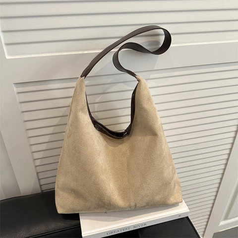 Borsa A Spalla In Camoscio Grande Capacità Sottobraccio Hobo Tote Versatile Pendolare Retrò Minimalista Moda Donna