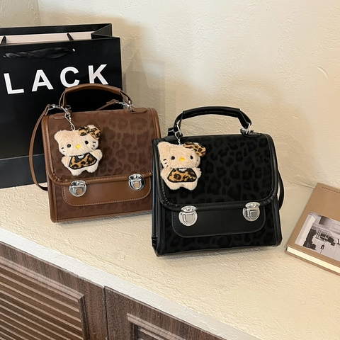 Borsa A Tracolla Retro Leopardata Da Donna Pelle PU Piccola Borsa A Mano Quadrata Zaino Moda Fibbia In Metallo