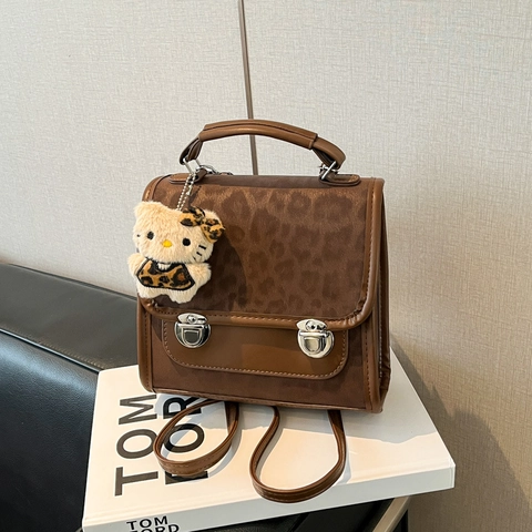 Borsa A Tracolla Retro Leopardata Da Donna Pelle PU Piccola Borsa A Mano Quadrata Zaino Moda Fibbia In Metallo