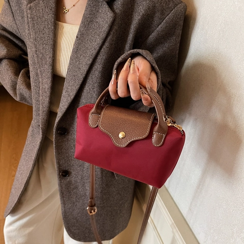 Mini Women Shoulder Bag Nylon Contrast Color Handbag Crossbody Bag With Leather Flap Versatile Casual Elegant