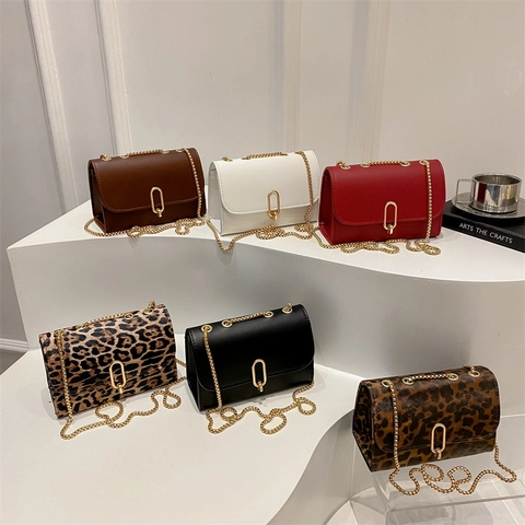 Borsa Quadrata Piccola in Pelle PU con Stampa Leopardata Vintage da Donna Tracolla a Catena in Metallo Dorato Borsa a Spalla Moda