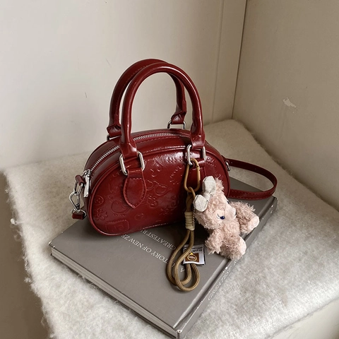 Sac À Main Rétro En Cuir PU Gaufré Motif Dessin Animé Pour Femme Sac À Bandoulière Élégant Accessoire De Mode