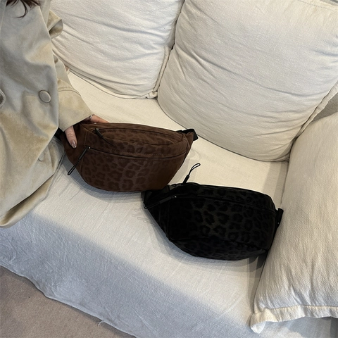 Sac Banane Imprimé Léopard Texture Daim Sangle Réglable Sac De Poitrine Décontracté Pour Femmes Style Vintage