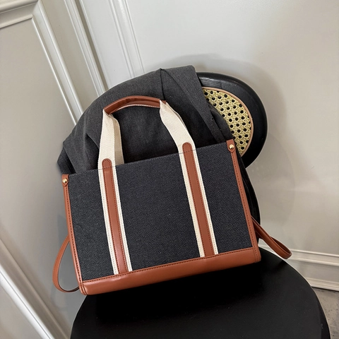 Borsa Tote In Tela Denim Patchwork Pelle PU Grande Capacità Borsa A Spalla Tracolla Da Donna Retro Pendolare Elegante