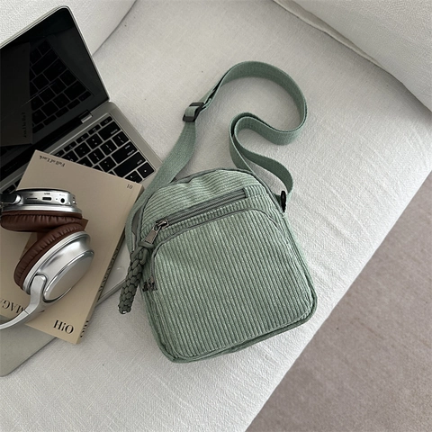 Borsa A Tracolla In Velluto A Coste Da Donna Leggera Nicchia Casual Retrò Piccola Quadrata Tracolla Multi Tasche Tracolla Regolabile