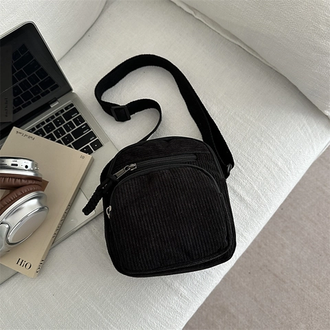 Vintage Corduroy Small Crossbody Bag For Women Mini Square Multi Pocket Messenger Bag With Adjustable Strap Casual Purse
