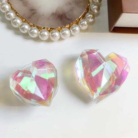 Soporte Para Teléfono Corazón Irisado Facetado Geométrico Resin Zócalo Extensible Para Escritorio Plegable Holográfico