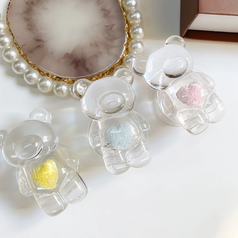 Soporte Para Teléfono Oso Transparente Acrílico Extensible Adhesivo Con Corazón De Felpa Estilo Coreano Lindo Universal
