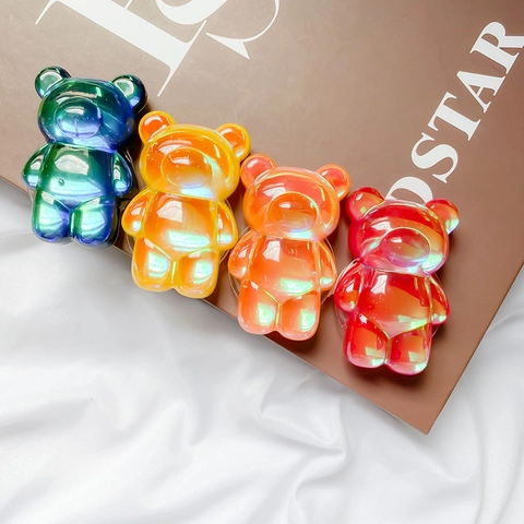 3D Cartoon Bär Handy Sockel Griptok Irisierende Galvanisierte Harz Einziehbare Handyhalterung Schreibtischständer Kawaii