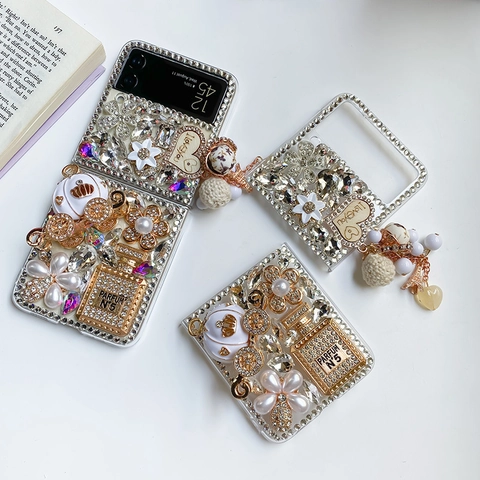 Funda Plegable De Lujo Con Diamantes Para Samsung Galaxy Z Flip Fold Serie Con Dije Colgante De Botella De Perfume Carruaje