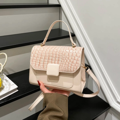 Damen Krokodilmuster PU Leder Umhängetasche Patchwork Quadratische Schnalle Kuriertasche Mode Täglich Handtasche Quadrat Tasche