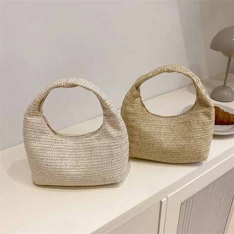 Borsa A Spalla In Paglia Intrecciata Da Donna Borsa Hobo Minimalista Spiaggia Estate Vacanze Casual Versatile
