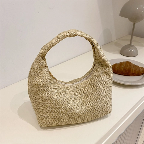 Borsa A Spalla In Paglia Intrecciata Da Donna Borsa Hobo Minimalista Spiaggia Estate Vacanze Casual Versatile