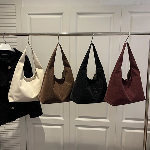 Borsa Hobo Da Donna Con Stampa Leopardata In Finta Pelle Scamosciata Grande Capacità Borsa A Spalla Versatile Casual Inverno