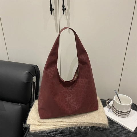 Leopard Print Hobo Shoulder Bag Large Capacity Suede And Faux Leather Tote For Women Vintage Chic Underarm Handbag