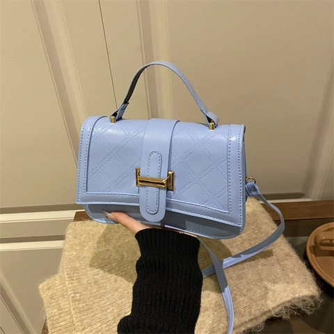 Gesteppte PU Leder Umhängetasche Mit Tragegriff Und Goldener Metallschnalle Schicke Retro Elegante Handtasche