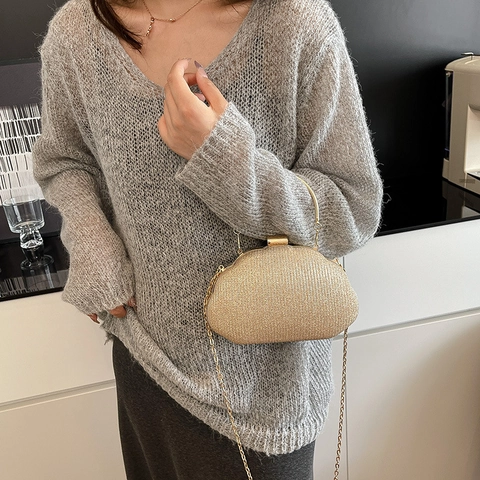 Pochette Da Sera Luccicante Con Manico In Metallo E Catena Da Donna Elegante Borsa A Tracolla Per Matrimoni E Feste