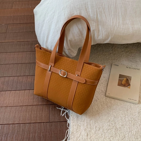 Vintage Damen Tote Tasche PU Leder Strickoptik Gürtelschnalle Große Kapazität Schulter Crossbody Tasche Lässig Mode