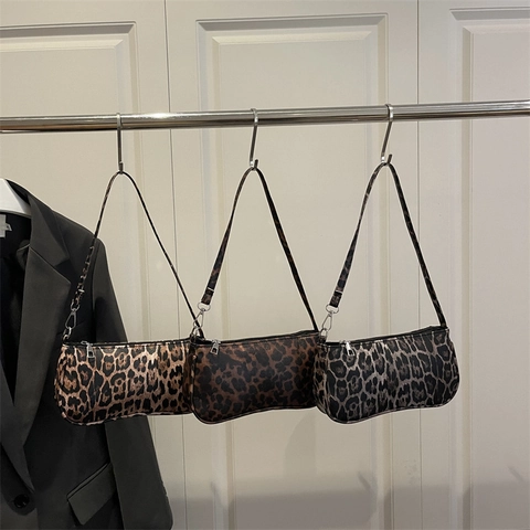 Borsa Baguette Leopardata Da Donna Pelle PU Borsa A Spalla Retrò Moda Fantasia Animale Tendenza Minimalista