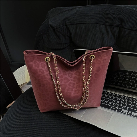 Leopard Print Tote Bag Große Kapazität Lässig Schulter Handtasche Mit Kette Vintage Stil Für Damen