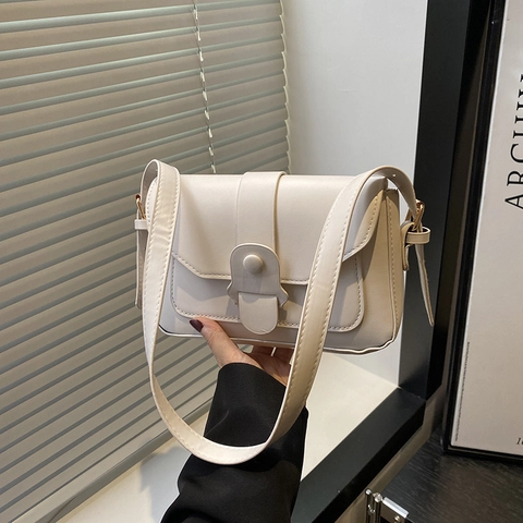 Women PU Leather Small Square Shoulder Bag Flap Crossbody Minimalist Vintage Design Retro Korean Fashion Daily Commute