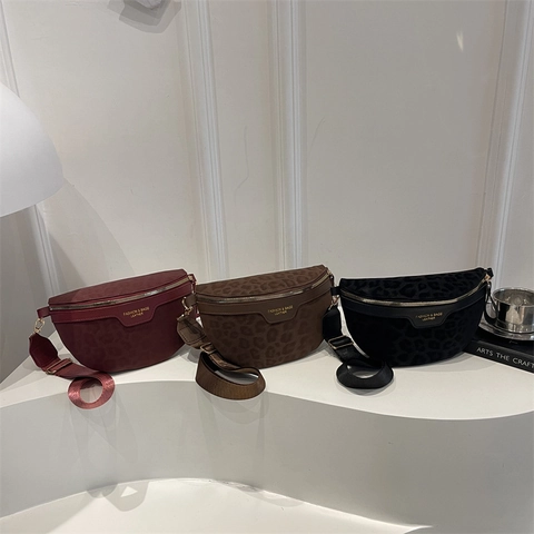 Leopardenmuster Crossbody Brusttasche Vintage PU Leder Wildleder Schultertasche Mit Breitem Verstellbarem Gurt Für Damen Mode Streetwear