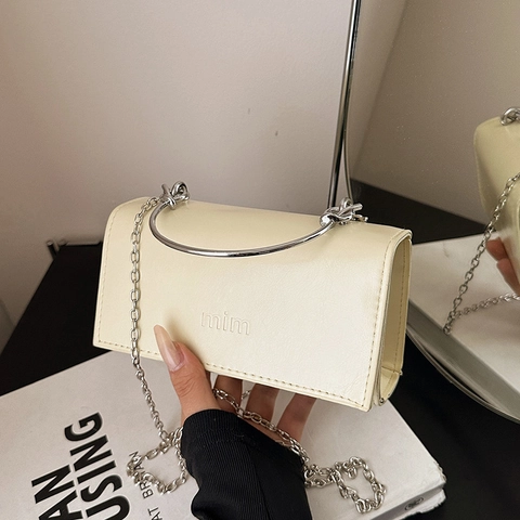 Women PU Patent Leather Crossbody Bag Small Square Handbag With Metal Round Handle And Chain Strap Fashion Daily