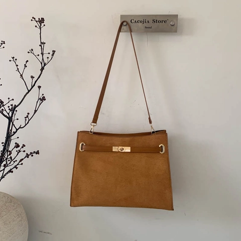 Borsa A Spalla Da Donna Texture Scamosciata Opaca Grande Capacità Chiusura A Girello Elegante Retro Borsa Pendolare