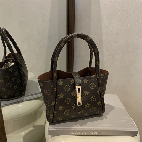 Retro Stern Blumen Print PU Leder Handtasche Für Damen Mit Gold Metallschloss Verstellbarem Schultergurt Umhängetasche