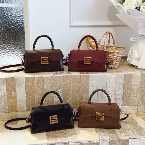 Borsa a Tracolla in Pelle PU Spleissata Vintage per Donna Piccola Borsa a Spalla Quadrata di Lusso Elegante Borsa a Mano per Pendolari Con Fibbia Dorata