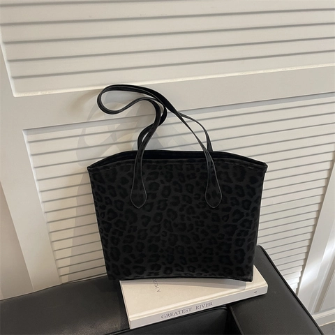 Bolso Tote Con Estampado De Leopardo Mujer Textura Ante Gran Capacidad Cremallera Bolso De Hombro Diario Retro Moderno Elegante Axila