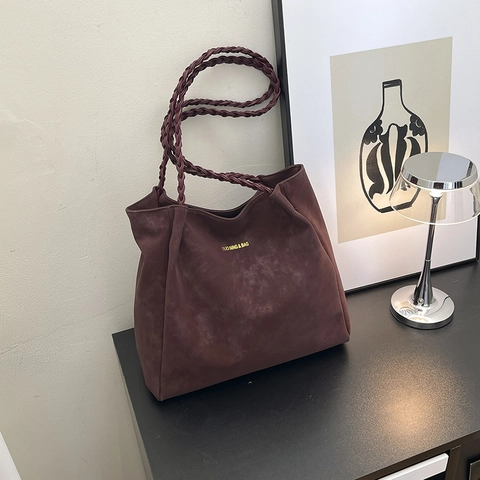 Borsa Tote in Pelle PU da Donna Grande Capacità Borsa a Spalla Opaca Vintage Con Tracolla Intrecciata Per Pendolari Casual Quotidiano