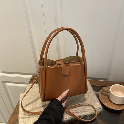 Borsa A Secchiello Vintage In Pelle PU Da Donna Borsa A Mano Minimalista Tracolla Regolabile Borsa A Spalla Street Style