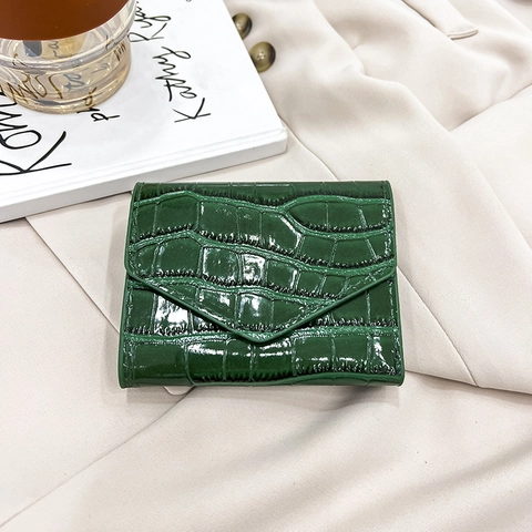 Damen Mini Geldbörse Krokodilmuster PU Leder Kleine Kartenhalter Mode Elegante Brieftasche Mit Fotofach