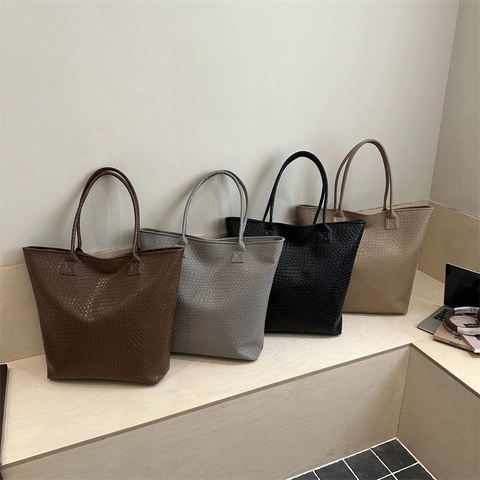 Große Gewebte Struktur Tote Bag Geprägtes PU-Leder Schulterhandtasche Minimalistische Mode Für Frauen