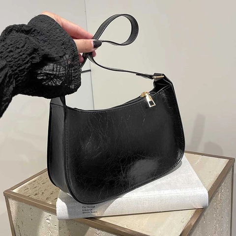 Borsa Sottobraccio Retro In Pelle PU Per Donna Borsa Hobo Pieghettata Minimalista Stile Francese Casual Colore Solido Cerniera