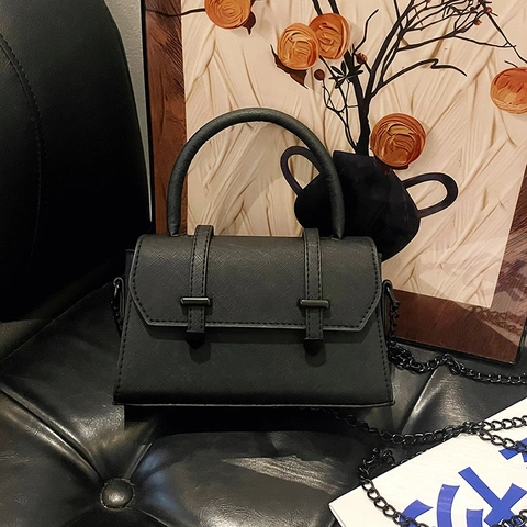 Retro Dames Handtas Van Saffiano PU Leer Met Handvat En Metalen Ketting Veelzijdige Crossbody Kleine Vierkante Tas Schoudertas